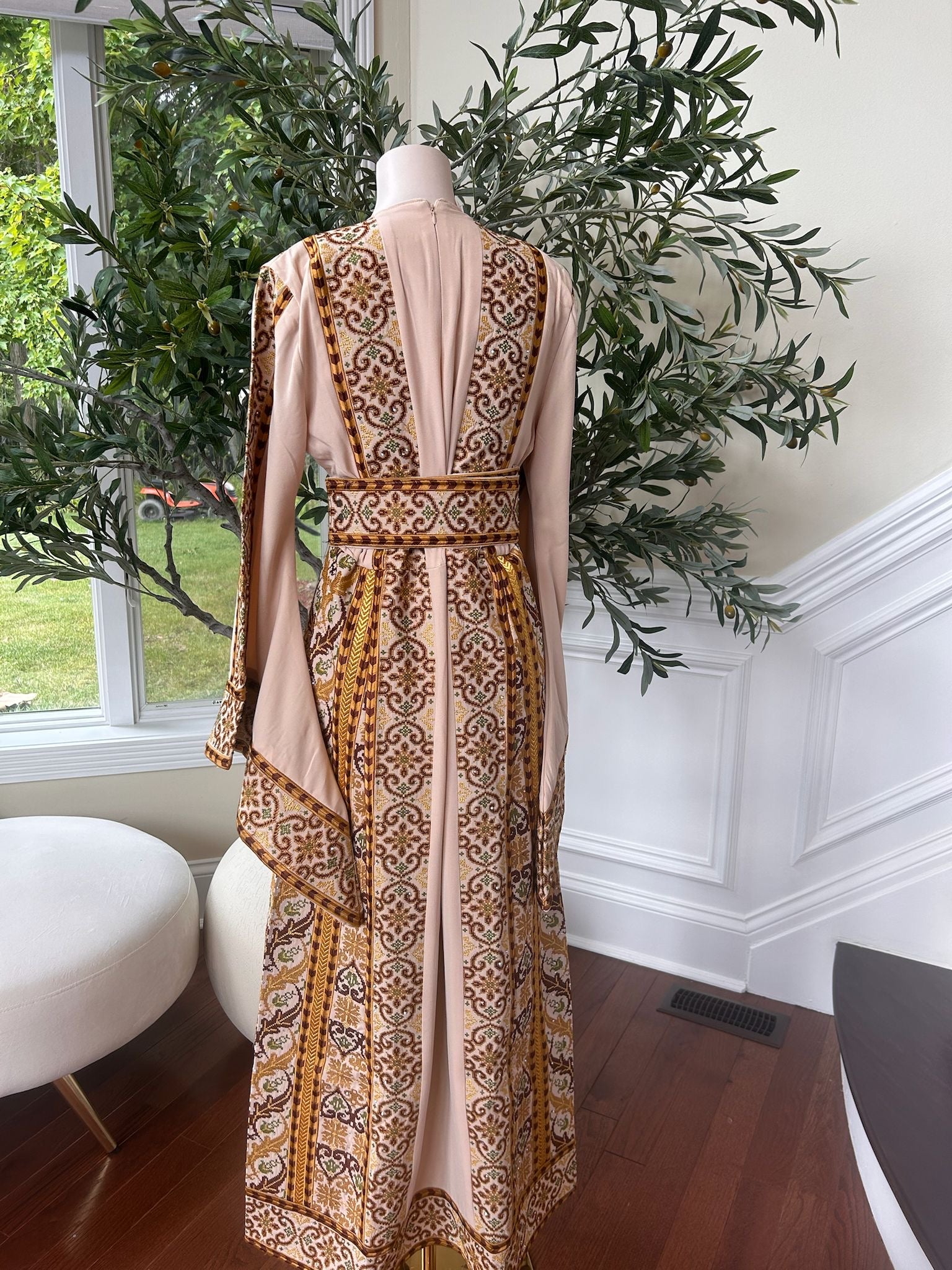 Tan Elegance Embroidery Tatreez Golden Detail Thobe