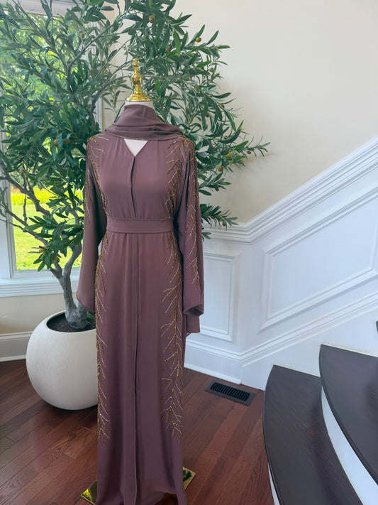 Muave Golden Beaded Abaya