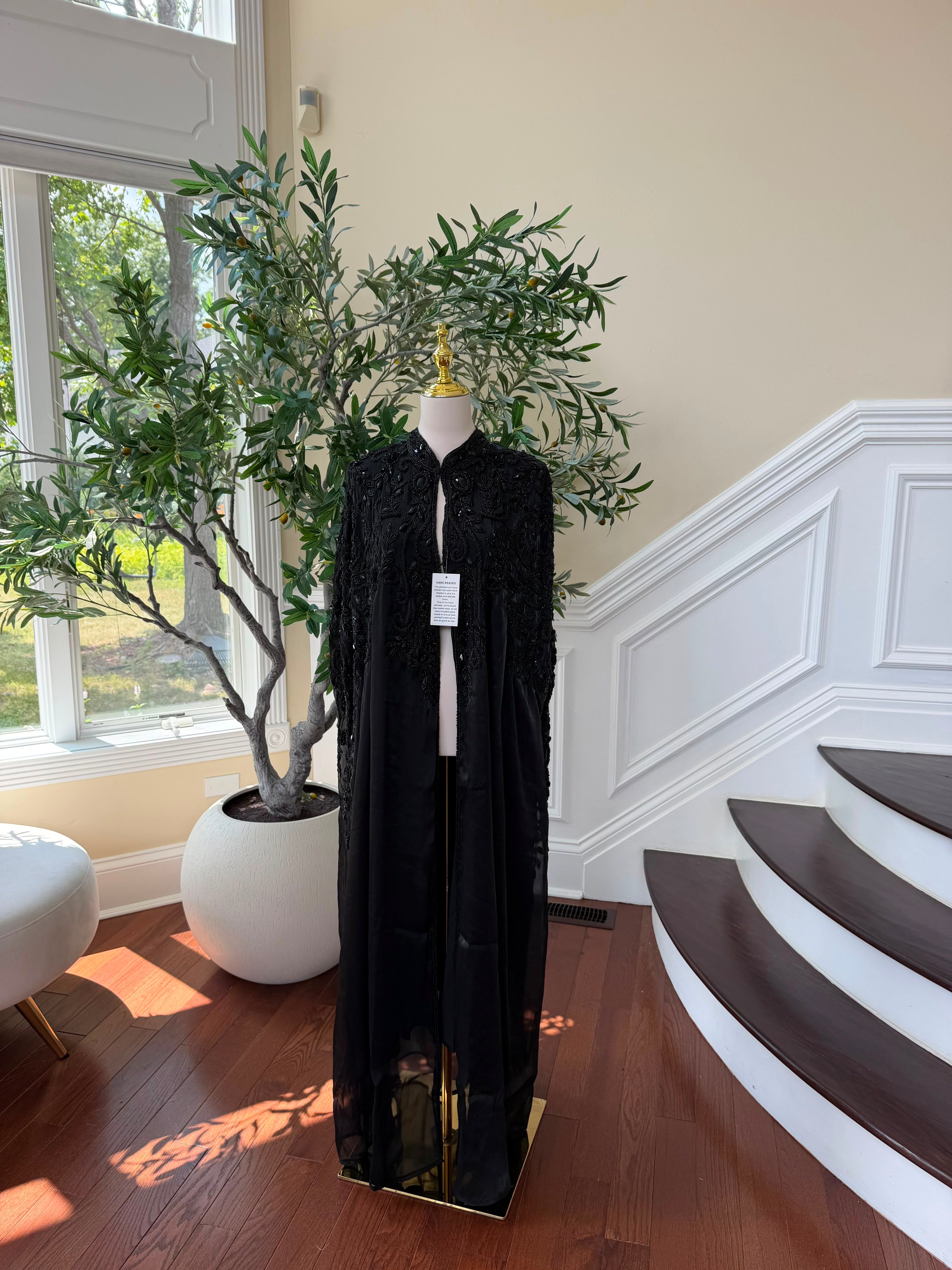 Black Beaded Elegance Cardigan Abaya