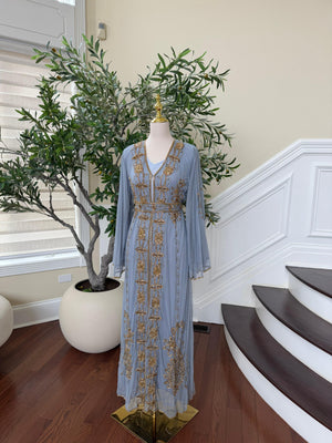 Baby Blue Golden Stone Cardigan Abaya