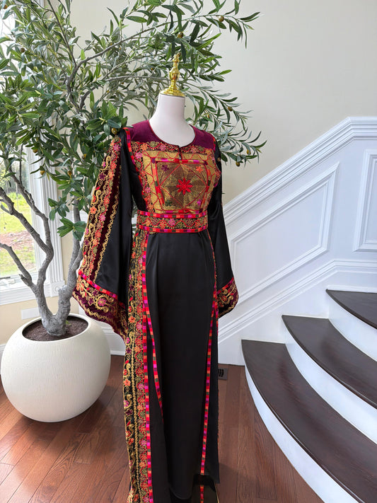 Black Embroidery Tatreez Red Thobe