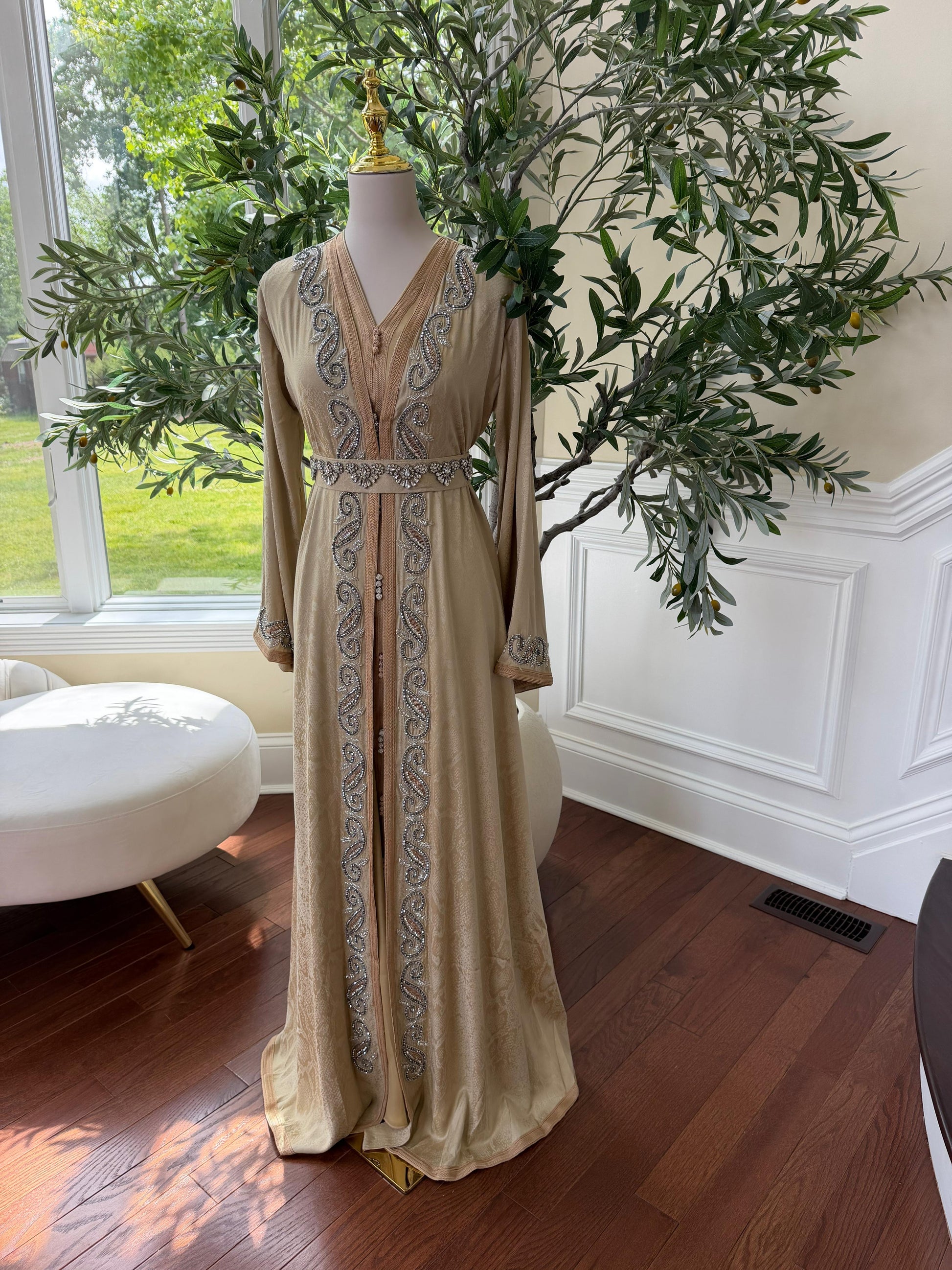 Yellow Beaded Elegance Kuftan
