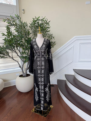 Black Silver Stone Cardigan Abaya