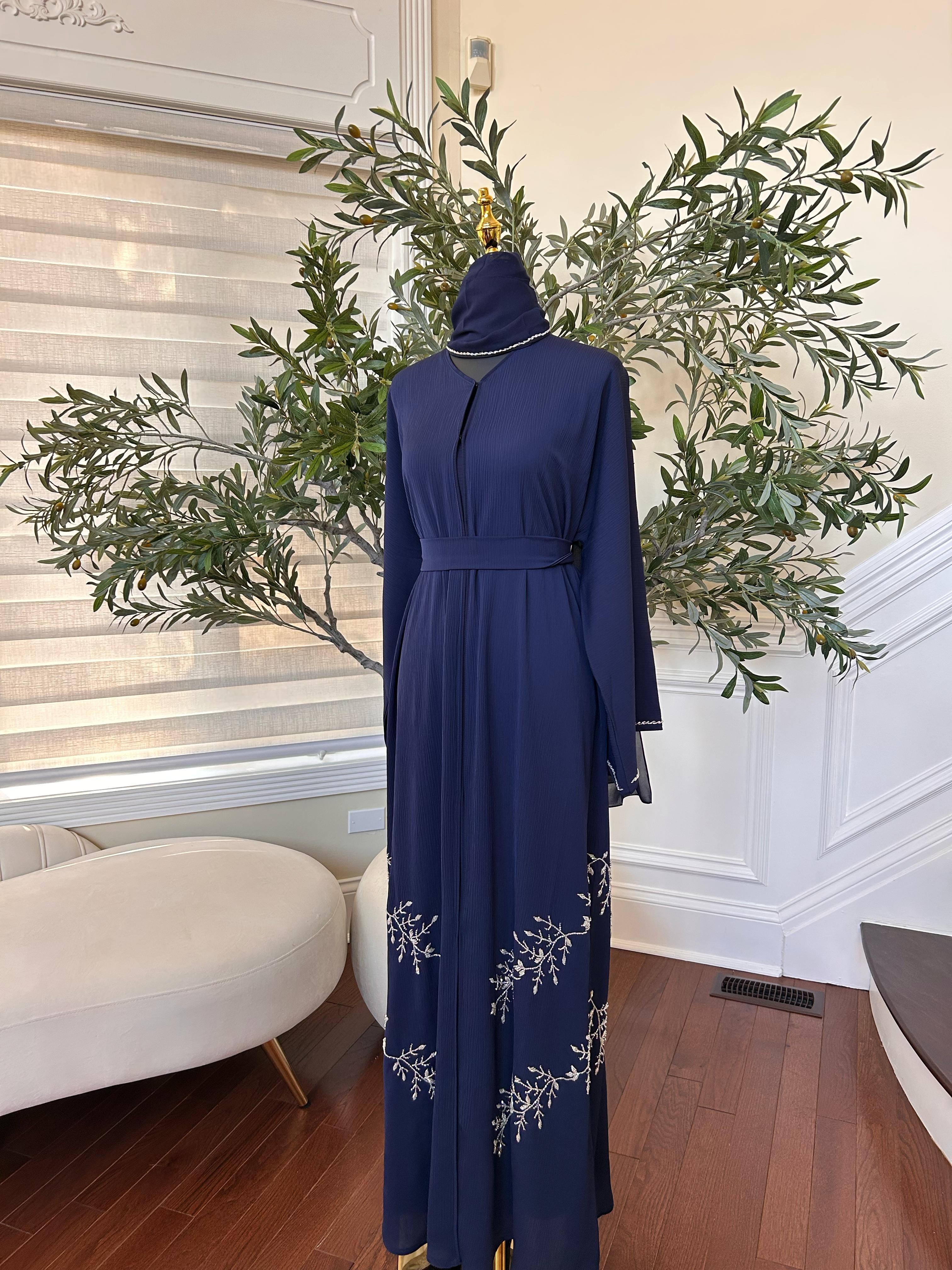 Blue Crystal Beaded Abaya