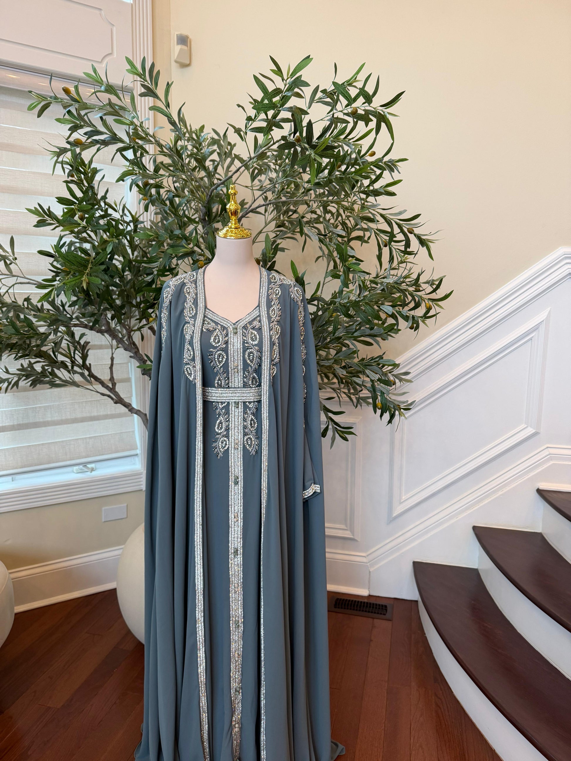 Teal Blue Royale Beaded Kuftan