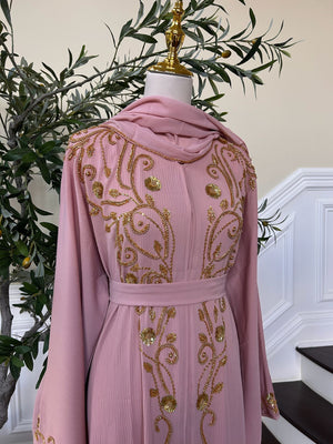 Golden Pink Detail Essence Abaya