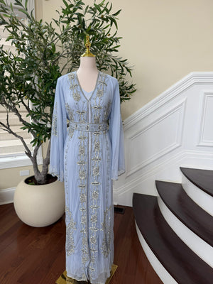 Baby Blue Silver Stone Beaded Abaya