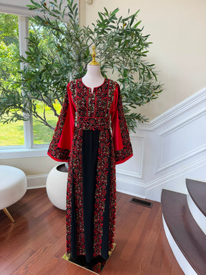 Red Embroidery Tatreez Black Thobe