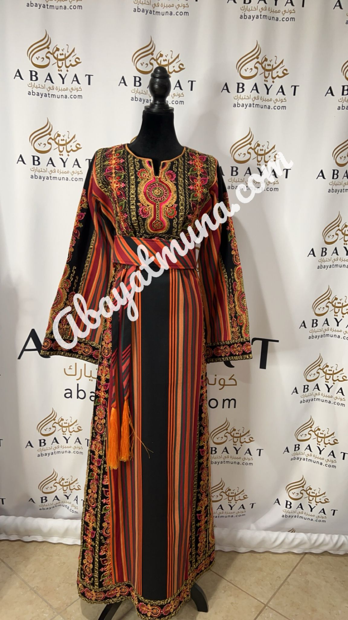 Black Traditional Multicolor Embroidery Palestinian Thobe #9199032