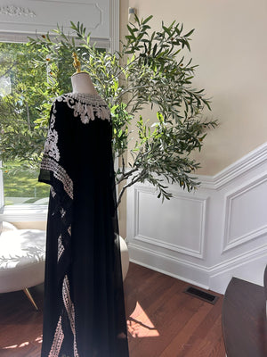 Luxury Black Embroidered White Detail Kuftan Dress