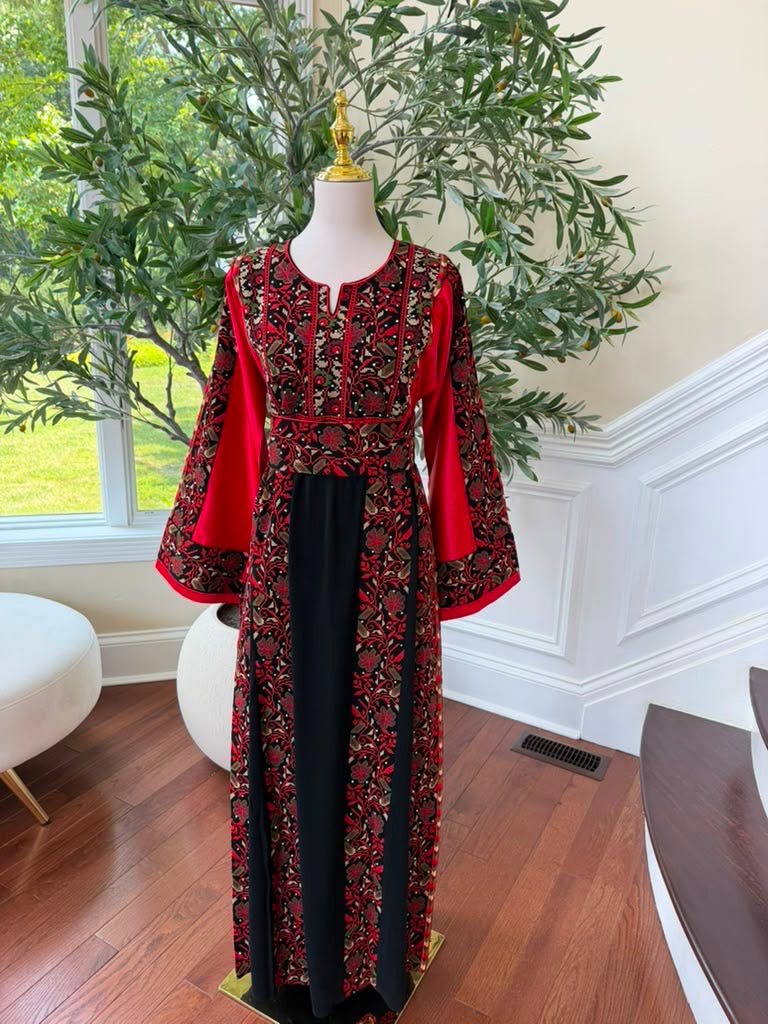 Red Embroidery Tatreez Black Thobe