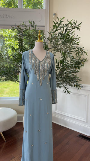 Sky Blue Glamour Kaftan – Embellished for Special Occasions