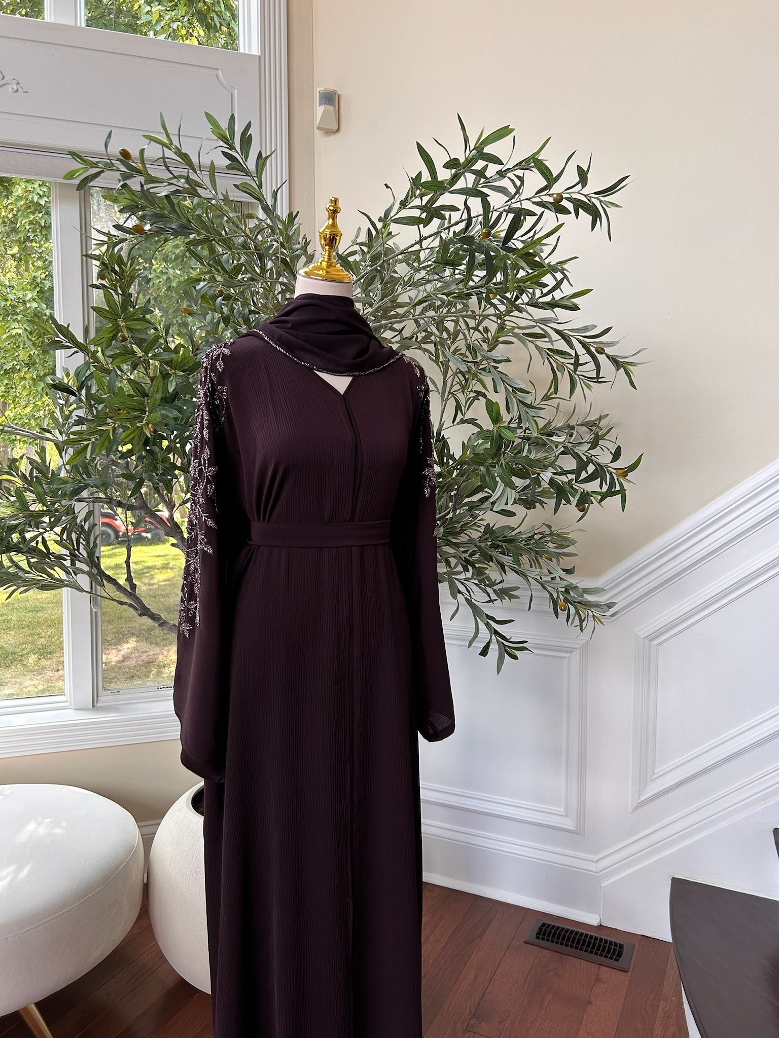 Purple Floral Sleeve Charm Abaya