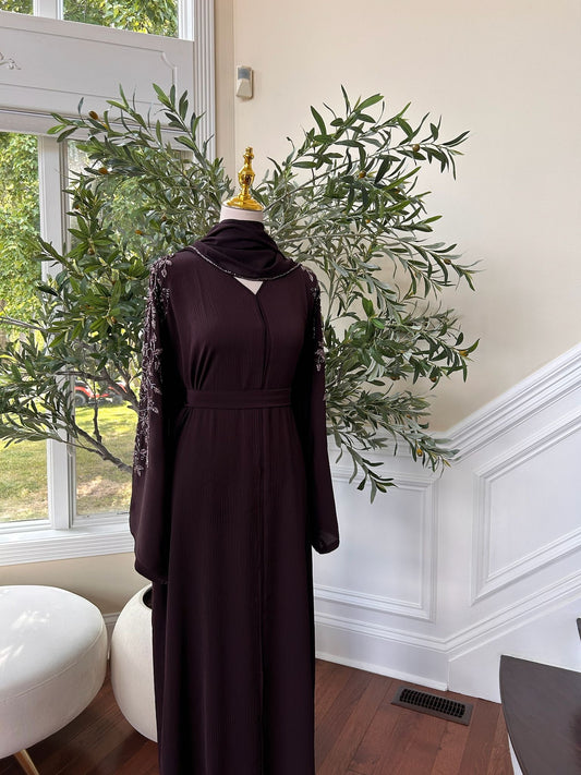 Purple Floral Sleeve Charm Abaya