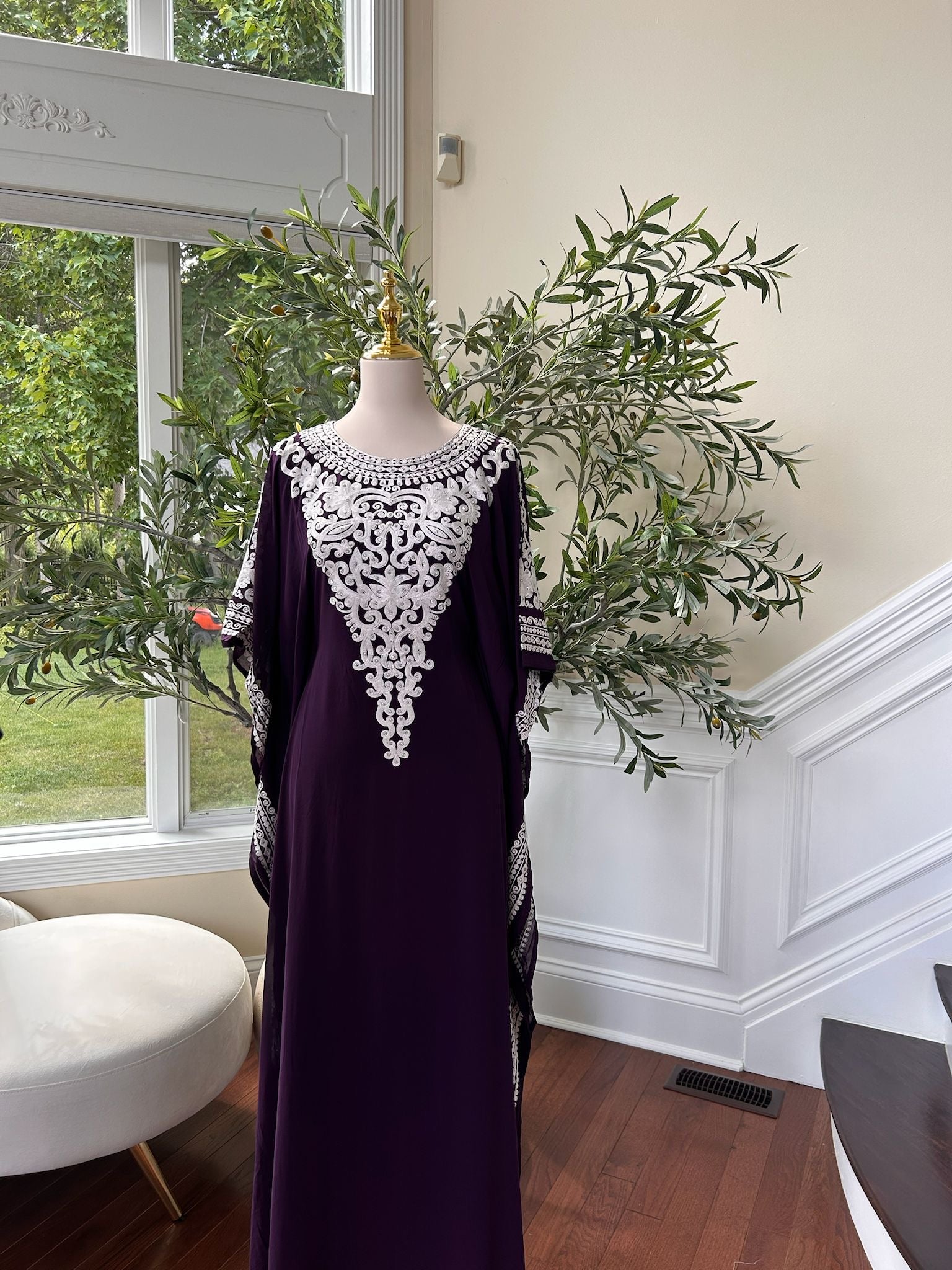 Luxury Purple Kuftan Embroidered Dress