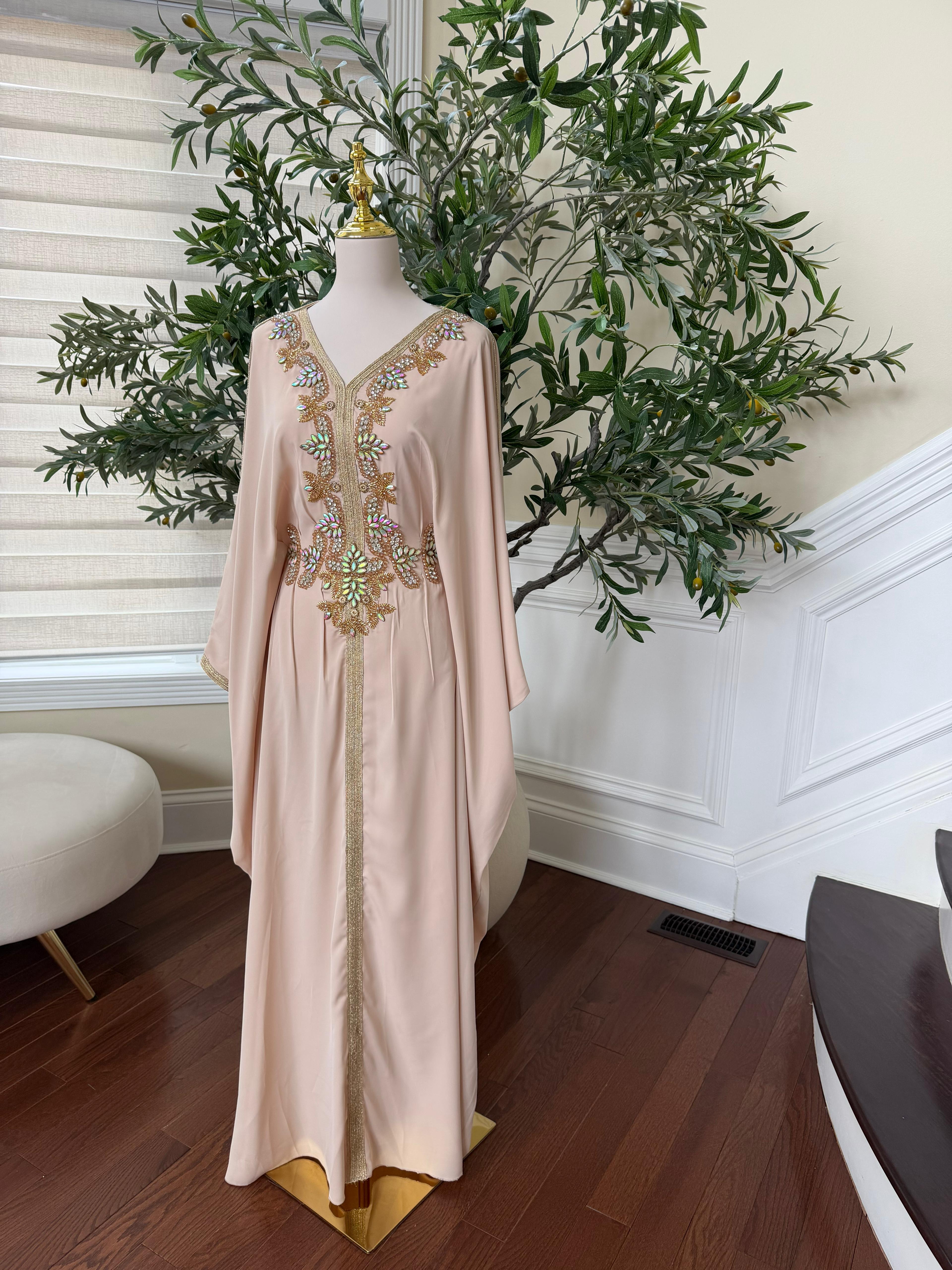 Cream Tatreez Elegance Beaded Butterfly Abaya
