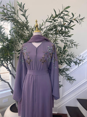 Lavender Beaded Floral Abaya