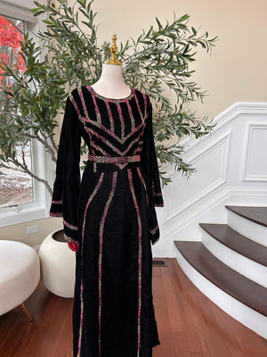 Black Velvet Beaded Stone Thobe