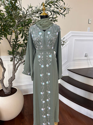 Sage Green Floral Essence Abaya