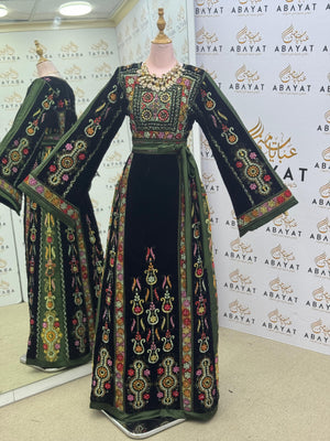 Premium Palestinian Malakah Velvet Thobe – Forest Green Edition