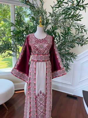 Cream Embroidery Tatreez Red Thobe