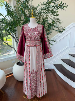 Cream Embroidery Tatreez Red Thobe