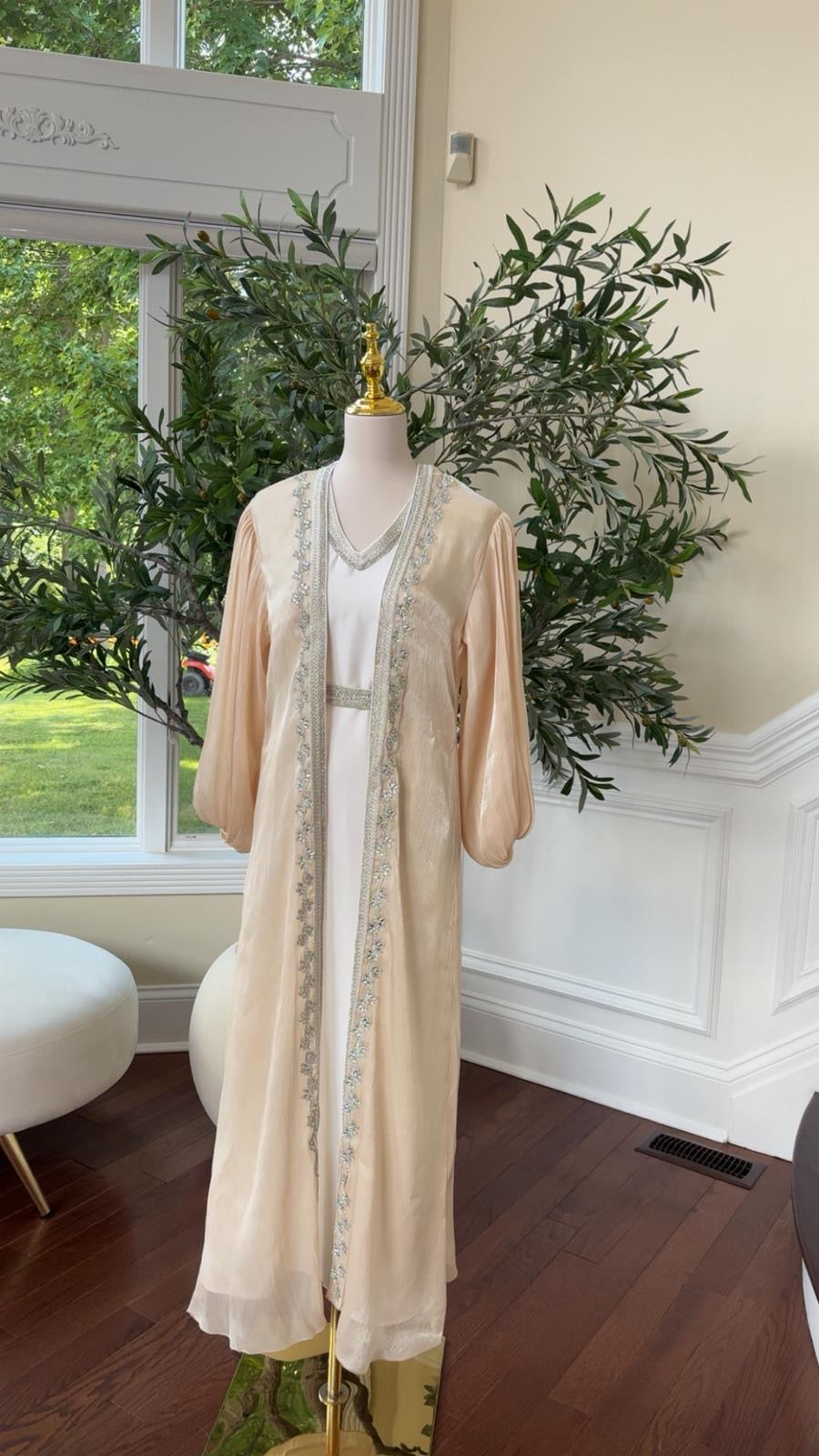 Light Beige Beaded Kaftan