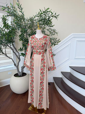 Beige Embroidery Rose Tatreez Thobe
