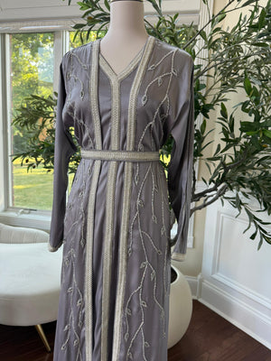 Grey Floral Two Piece Kuftan
