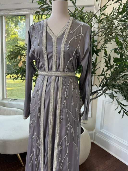Grey Floral Two Piece Kuftan