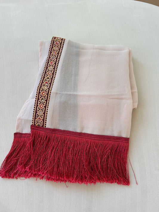 Cream / Red Tatreez Khirka Shal Mandil