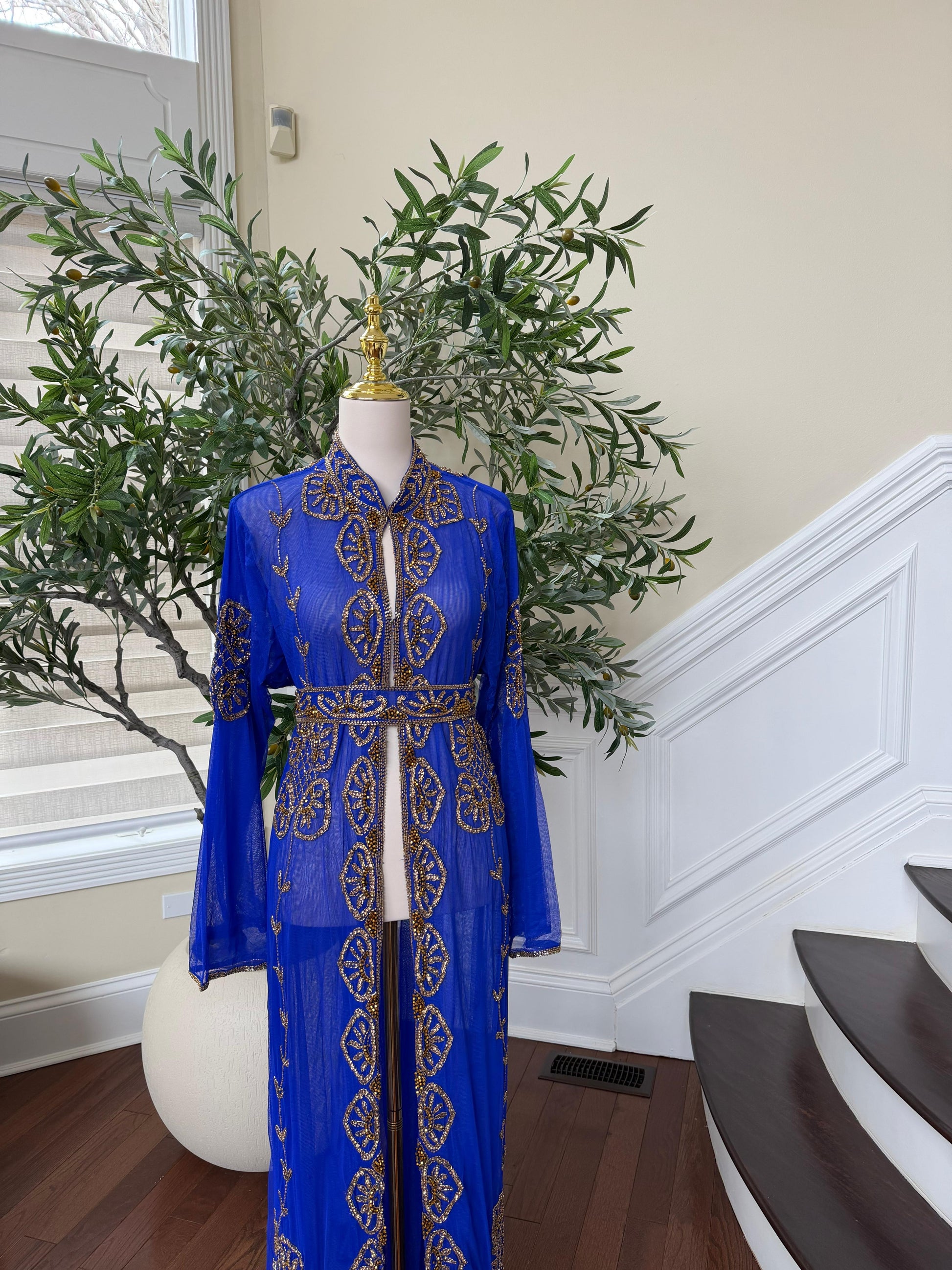 Royal Blue Golden Cardigan Abaya