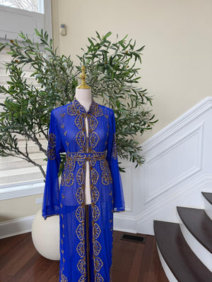 Royal Blue Golden Cardigan Abaya