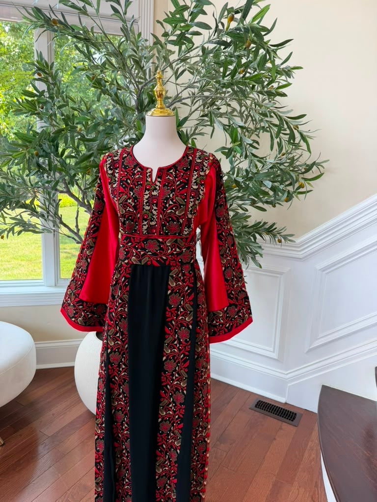 Red Embroidery Tatreez Black Thobe