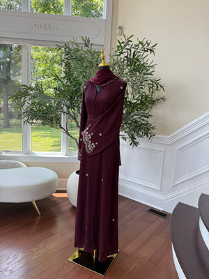 Burgundy Sleeve Detailed Abaya