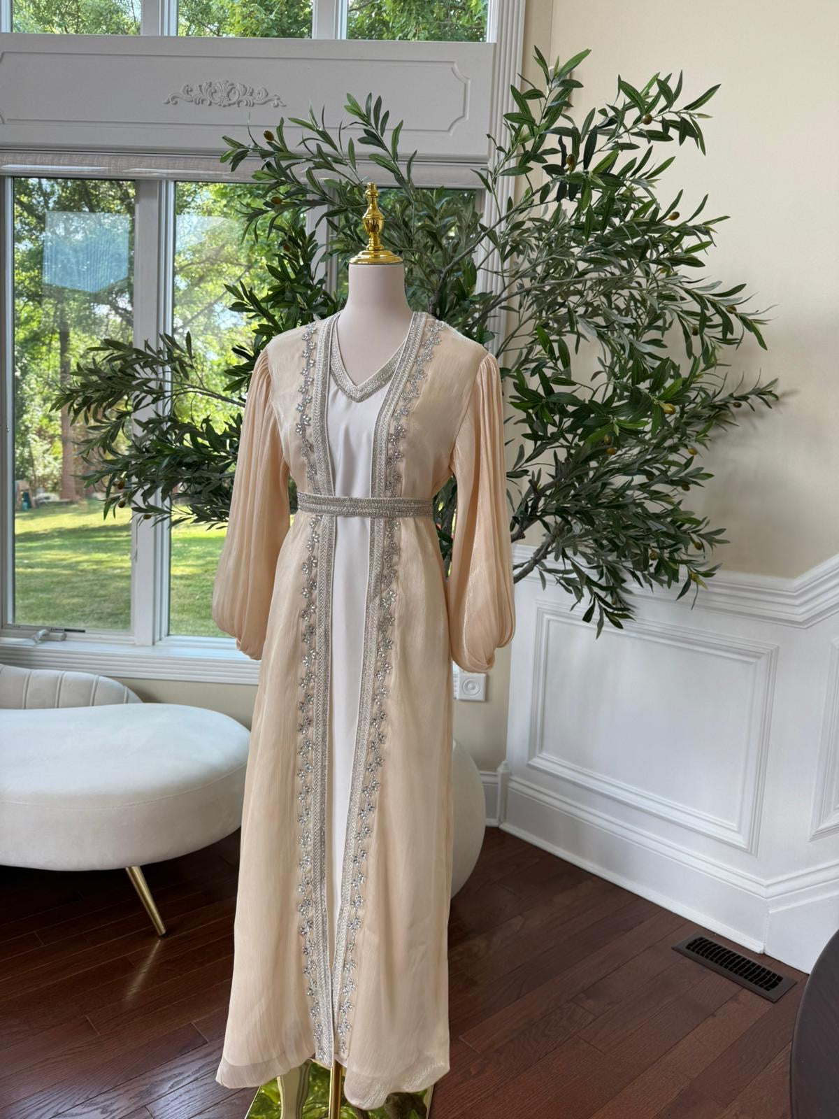 Light Beige Beaded Kaftan