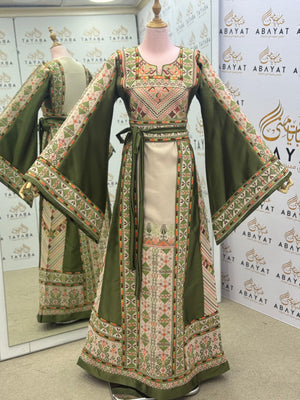 Classic Olive & Cream Traditional Embroidery Thobe