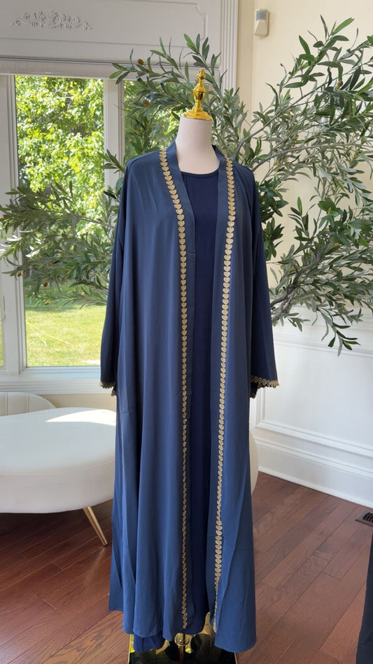 Navy Two-Piece Abaya with Refined Embellished Detailing