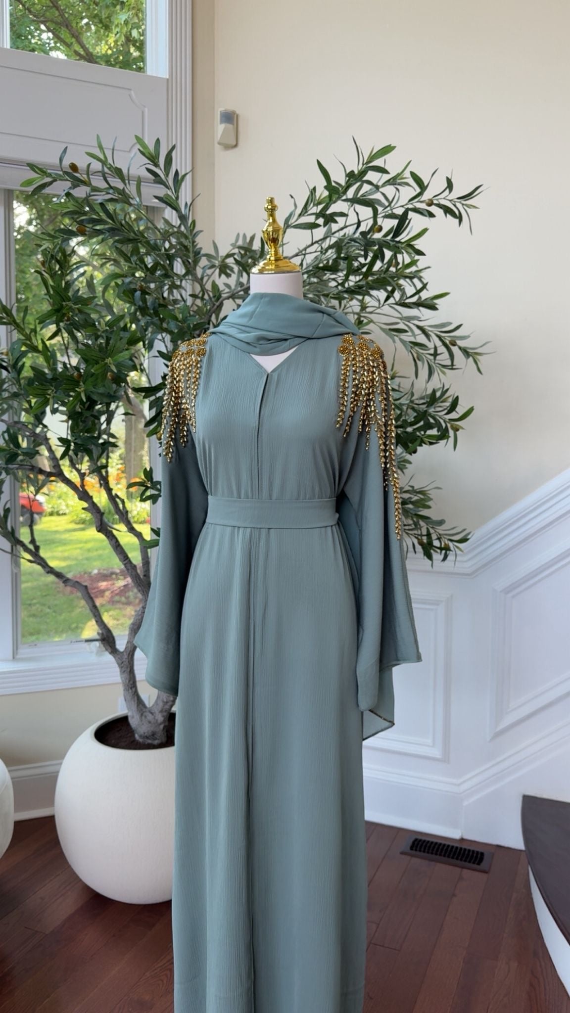 Mint Golden Stone Abaya