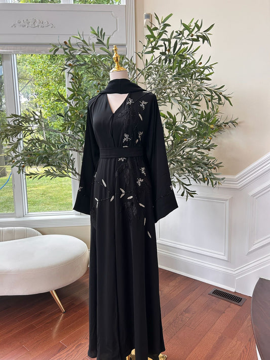 Black Floral Design Abaya