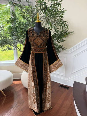 Velvet Green Embroidery Tatreez Thobe