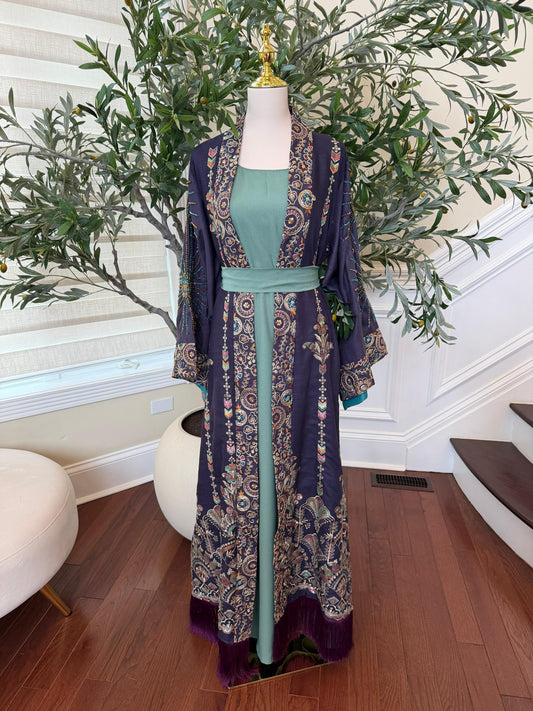 Embroidery Two Piece Beaded Abaya