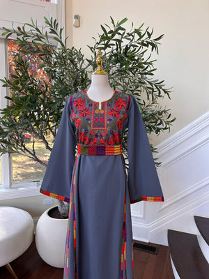 Grey Embroidery Tatreez Thobe