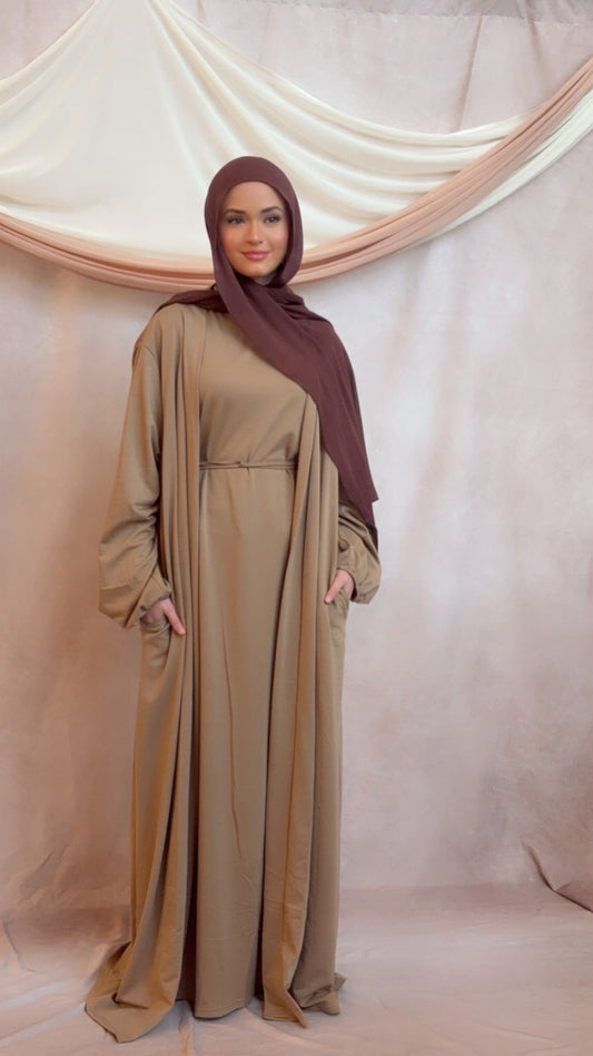 Tan Two Piece Abaya Set