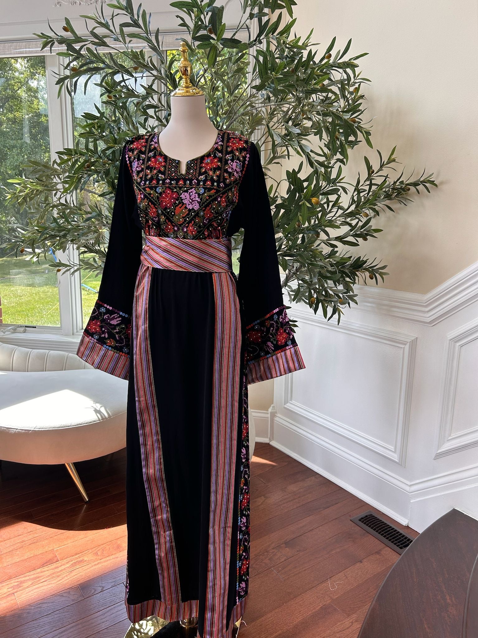 Embroidery Black Thobe Tatreez Detail