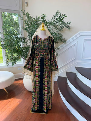 Green Embroidery Stone Elegance Thobe