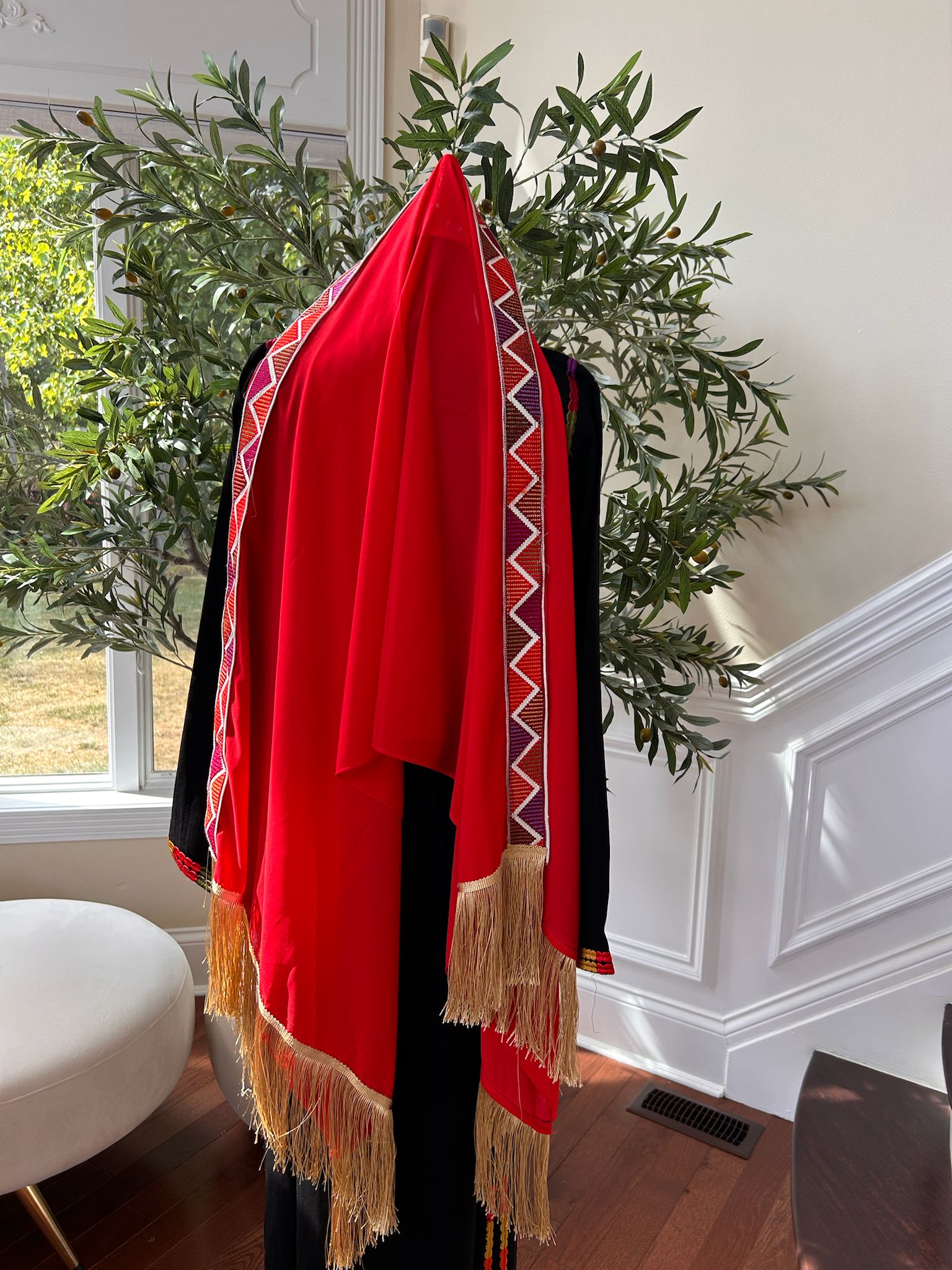 Red Tatreez Khirka Shal Mandil