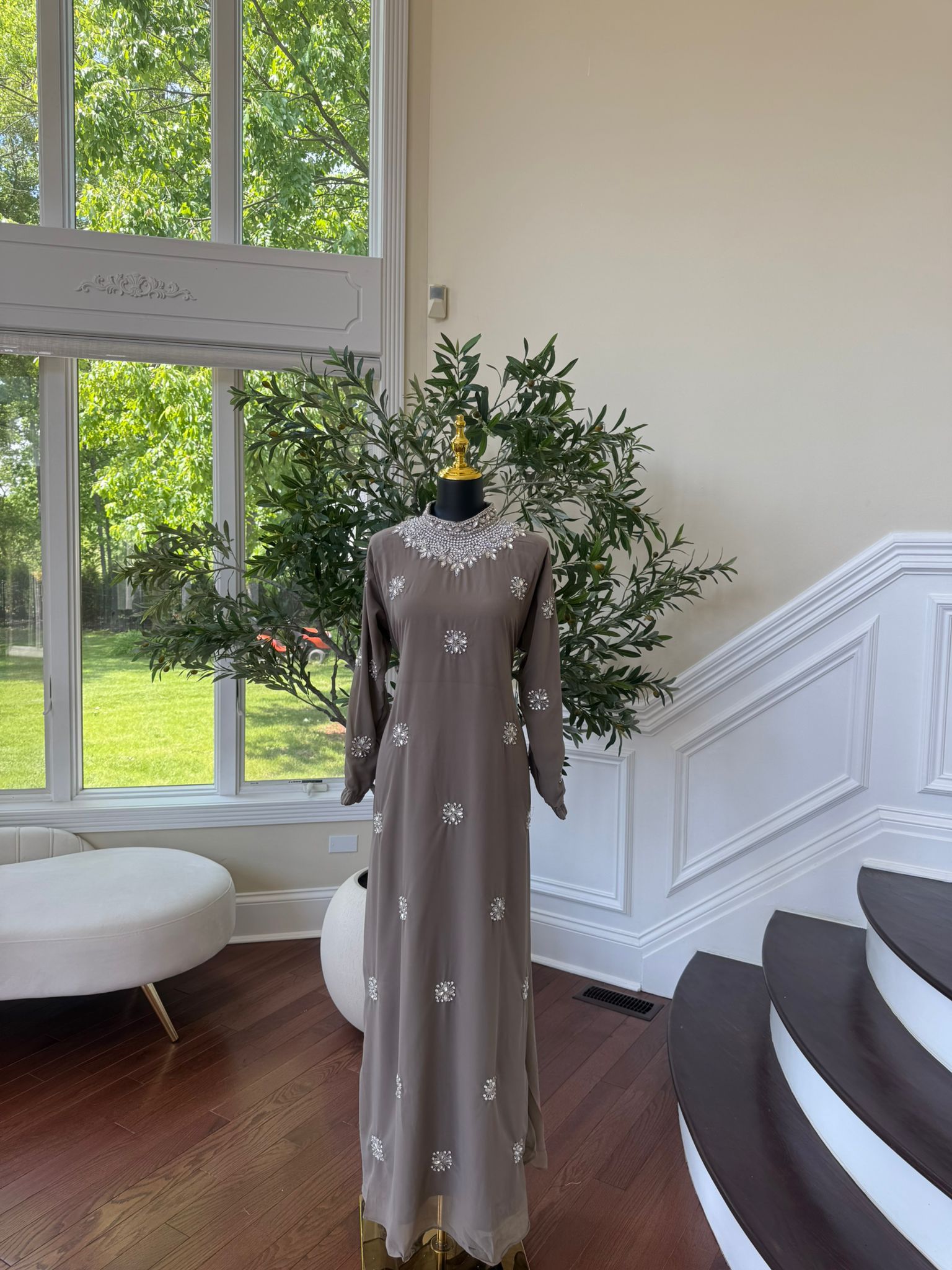 Taupe Shine Stonework Maxi Dres