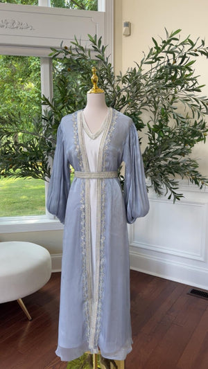 Baby Blue Kuftan with Delicate Silver Beading