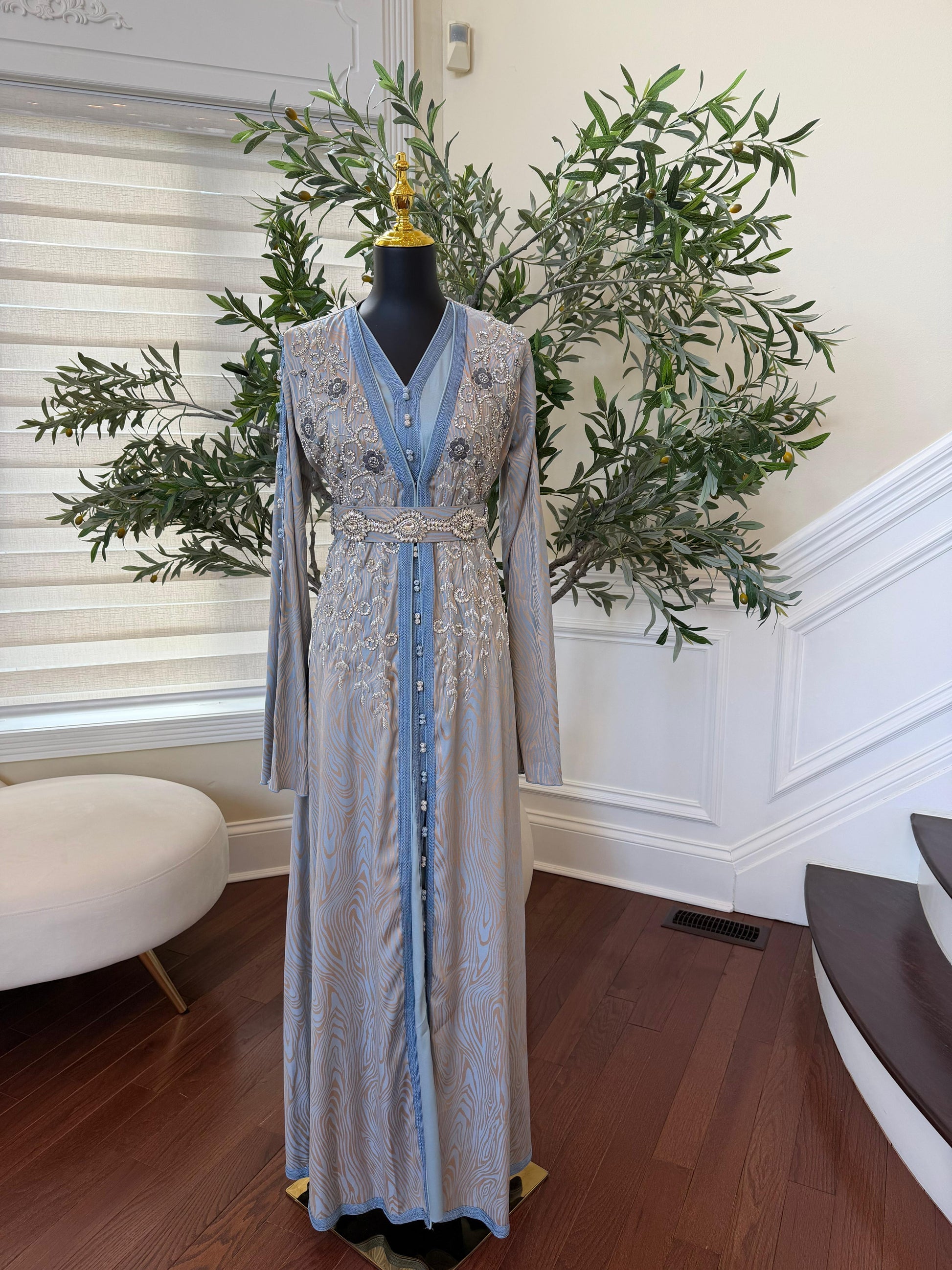 Baby Blue Breeze Luxury Floral Kuftan